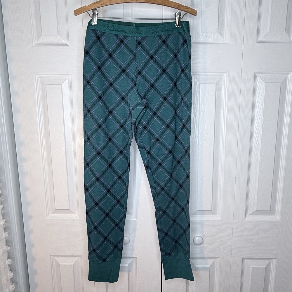 VICTORIA'S‎ SECRET Thermal Long PJ Set Green Bias Plaid size L - Picture 5 of 12